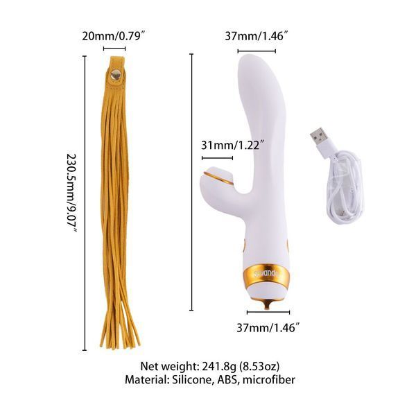 Вібратор-кролик з пульсацією та флогером LOCKINK SEVANDA Whip Vibrating Massage Wand, біло-золотий &mdash; Вібратори-кролики, фото | купити онлайн у Ass In Bath