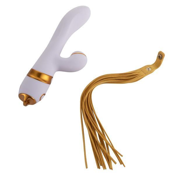 Вібратор-кролик з пульсацією та флогером LOCKINK SEVANDA Whip Vibrating Massage Wand, біло-золотий &mdash; Вібратори-кролики, фото | купити онлайн у Ass In Bath