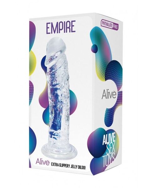 Прозрачный фаллоимитатор Alive Jelly Dildo Empire, ТПЕ, присоска, диаметр 4,3см, длина 19,3см