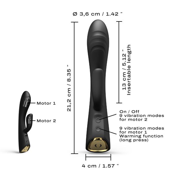 Вібратор-кролик з підігрівом Dorcel FLEXI RABBIT BLACK, гнучкий стовбур