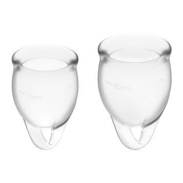 Набір менструальних чаш Satisfyer Feel Confident (Transparent), 15мл та 20мл, мішечок для зберігання &mdash; менструальні чаши, фото | купити онлайн у Ass In Bath