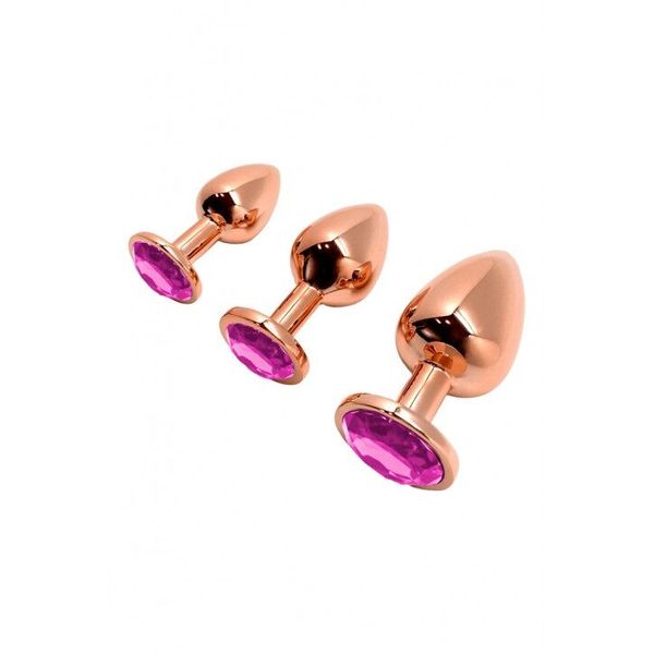 Металева анальна пробка Wooomy Tralalo Rose Gold Metal Plug Magenta S, діаметр 2,8 см, довжина 7 см