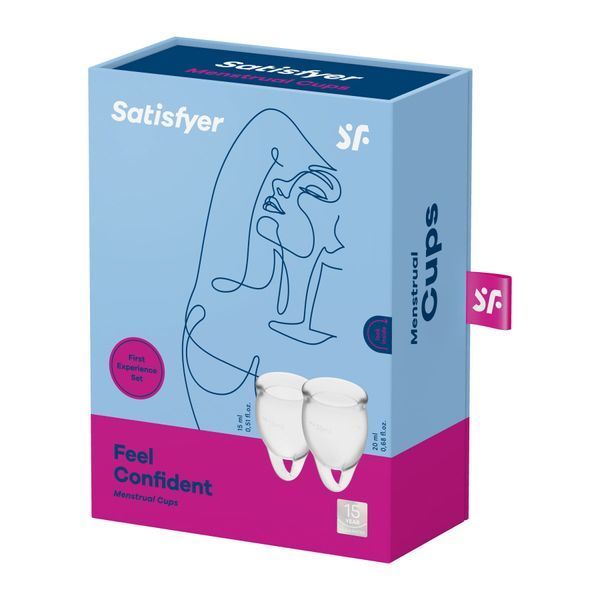 Набір менструальних чаш Satisfyer Feel Confident (Transparent), 15мл та 20мл, мішечок для зберігання &mdash; менструальні чаши, фото | купити онлайн у Ass In Bath