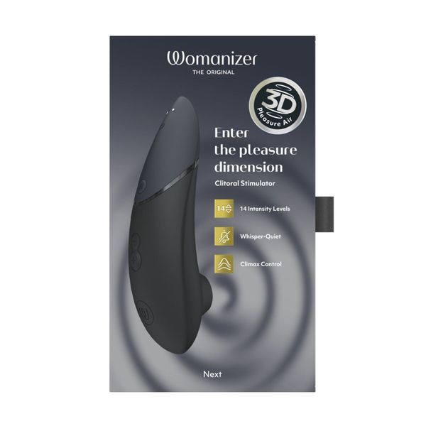 Вакуумний кліторальний стимулятор Womanizer Next Black, 3D Pleasure Air, 14 рівнів інтенсивності &mdash; вакуумний вібратор, фото товару | купити в магазині Ass In Bath