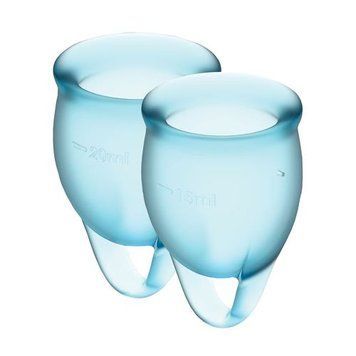 Набір менструальних чаш Satisfyer Feel Confident (light blue), 15мл і 20мл, мішечок для зберігання &mdash; менструальні чаши, фото | купити онлайн у Ass In Bath