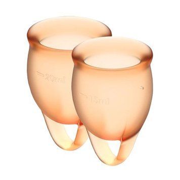 Набір менструальних чаш Satisfyer Feel Confident (orange), 15мл і 20мл, мішечок для зберігання &mdash; менструальні чаши, фото | купити онлайн у Ass In Bath