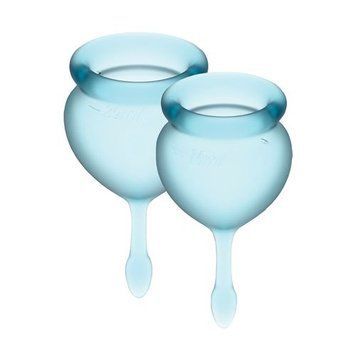 Набір менструальних чаш Satisfyer Feel Good (light blue), 15мл і 20мл, мішечок для зберігання &mdash; менструальні чаши, фото | купити онлайн у Ass In Bath