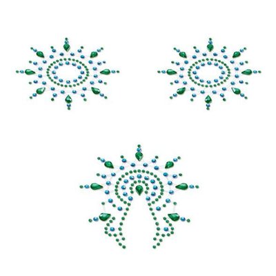 Пестіс з кристалів Petits Joujoux Gloria set of 3 - Green/Blue, прикраса на груди та вульву