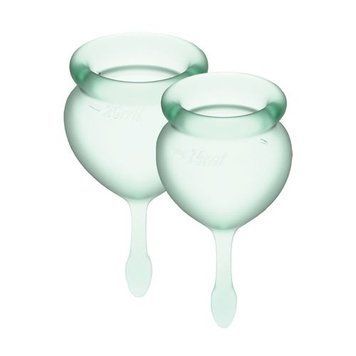 Набір менструальних чаш Satisfyer Feel Good (light green), 15мл і 20мл, мішечок для зберігання &mdash; менструальні чаши, фото | купити онлайн у Ass In Bath