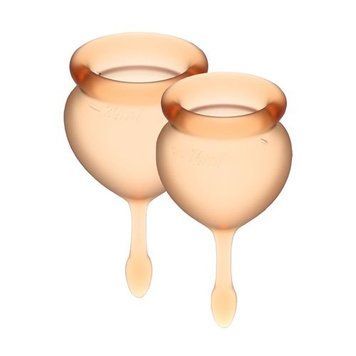 Набір менструальних чаш Satisfyer Feel Good (orange), 15мл і 20мл, мішечок для зберігання &mdash; менструальні чаши, фото | купити онлайн у Ass In Bath