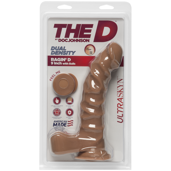 Фаллоимитатор Doc Johnson The D - Ragin D - 9 Inch With Balls - ULTRASKYN - Caramel, диаметр 5,1см