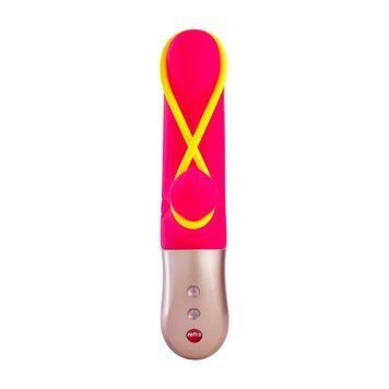 Мінівібратор-кролик зі стимулювальною стрічкою Fun Factory AMORINO pink/neon yellow, стрічка знімна &mdash; Вібратори-кролики, фото | купити онлайн у Ass In Bath