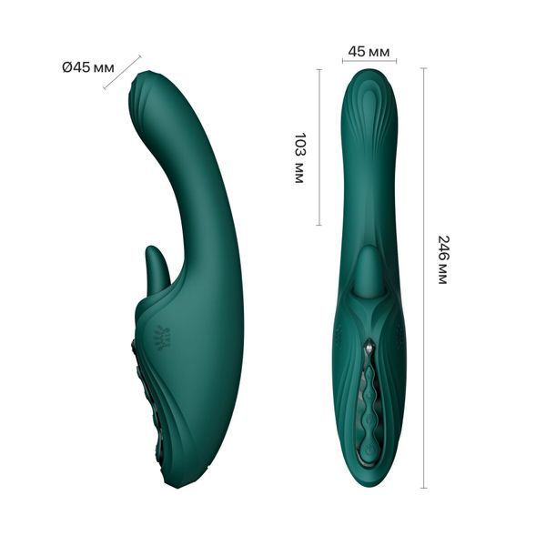 Смарт-вібратор Zalo Ares Turquoise Green, підігрів, 3 мотори, язичок для клітора, стимуляція точки G &mdash; Вібратори-кролики, фото | купити онлайн у Ass In Bath