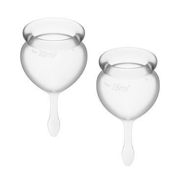 Набір менструальних чаш Satisfyer Feel Good (Transparent), 15мл і 20мл, мішечок для зберігання &mdash; менструальні чаши, фото | купити онлайн у Ass In Bath