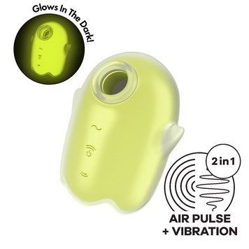 Вакуумний кліторальний стимулятор з вібрацією Satisfyer Glowing Ghost Yellow, світиться в темряві &mdash; вакуумний вібратор, фото товару | купити в магазині Ass In Bath