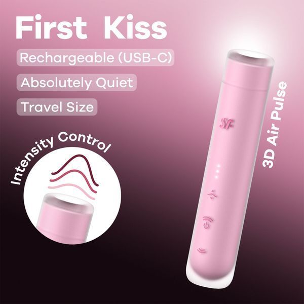 Вакуумний стимулятор Satisfyer First Kiss, технологія 3D Air Pulse, 30 режимів, подвійний силікон &mdash; вакуумний вібратор, фото товару | купити в магазині Ass In Bath