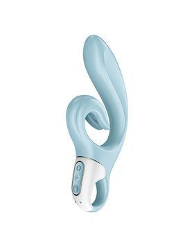 Вібратор-кролик Satisfyer Love Me Blue, гнучкий, відросток з потрійним кінчиком &mdash; Вібратори-кролики, фото | купити онлайн у Ass In Bath
