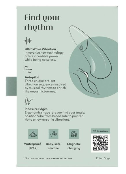 Мінівібратор Womanizer Vibe Sage, 3 авторежими + 10 рівнів інтенсивності &mdash; міні-вібратор, фото | купити онлайн у Ass In Bath