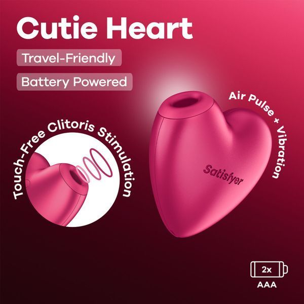 Вакуумний стимулятор-серце з вібрацією Satisfyer Cutie Heart Battery Series &mdash; вакуумний вібратор, фото товару | купити в магазині Ass In Bath